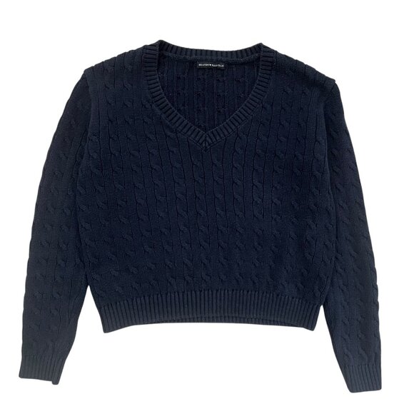Brandy Melville Sweaters - Brandy Melville Cable Knit Vneck Sweater Navy One Size Preppy Fisherman Academia